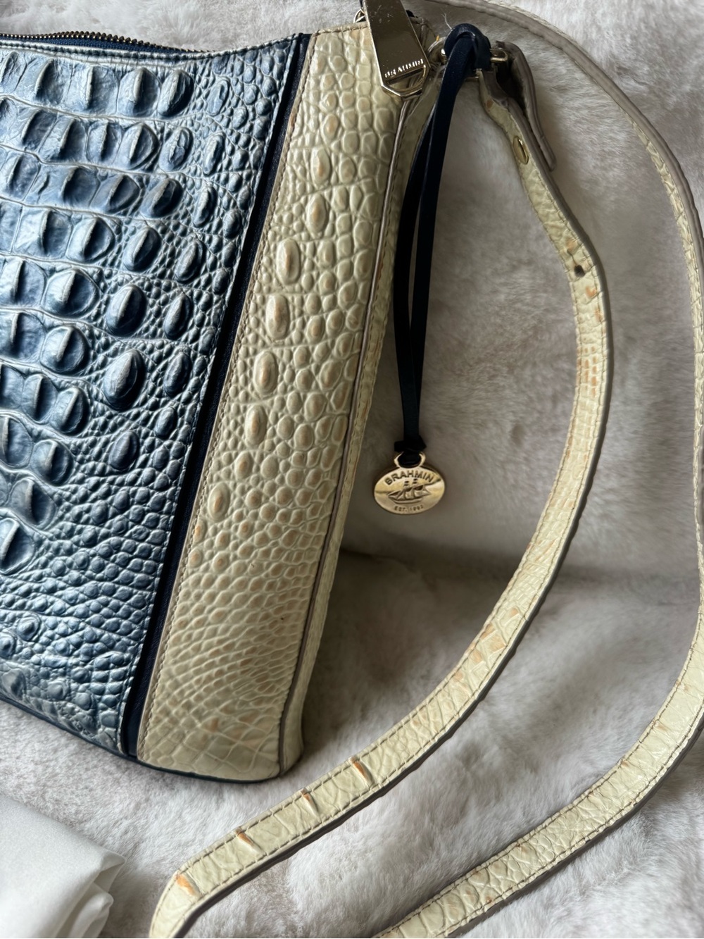 Brahmin Katie Croc-Embossed Leather Crossbody in Black and Cream - Picture 5 of 7